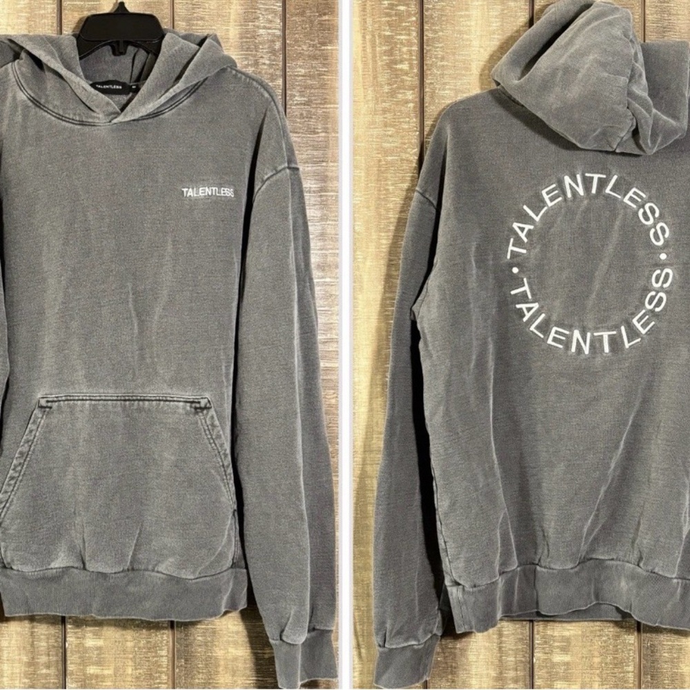 Talentless Heavyweight Embroidered Circle Logo Hoodie Gray 2-sided XL Cotton